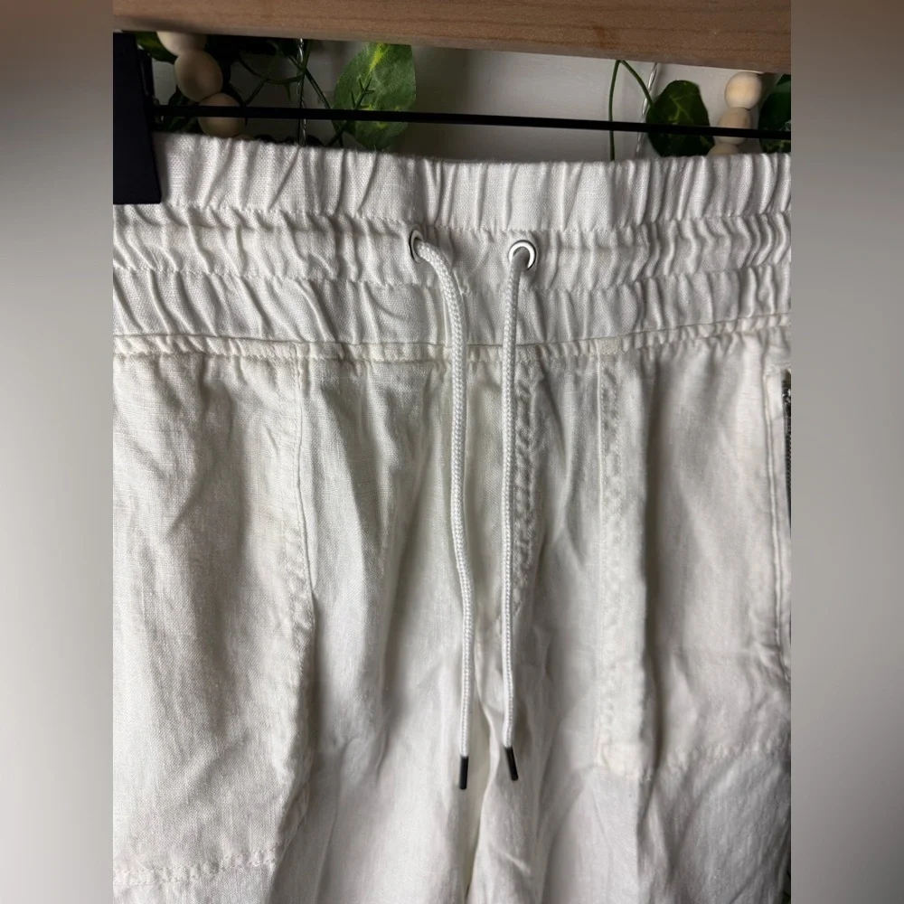Athleta Joggers Womens White Cabo Linen Pants Zip Pockets Drawstrings